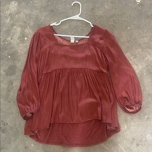 dolan Rust Satin V-Neck Babydoll Top
